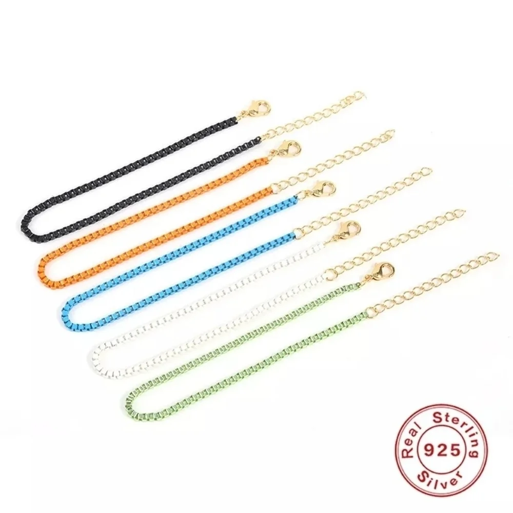 NEW Pink Enamel Plated 925 Silver Adjustable Box Chain Bracelet‎